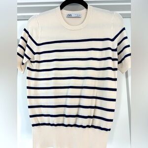 Zara Cream and Navy Striped Top